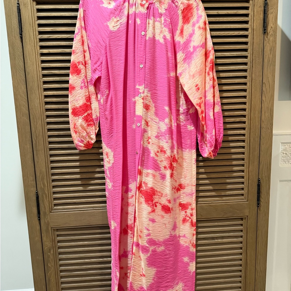 Electric & Rose Pink and Red Tie-Dye Dress